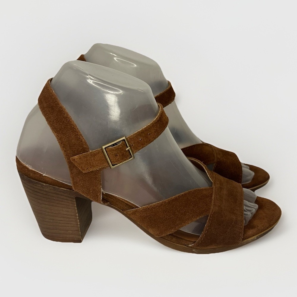 Mariella Brown Suede Block Heel Sandals 7.5M Made in Italy Leather Strap - Picture 5 of 11